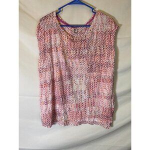 JCP WOMENS PLUS SIZE 1X SHORT SLEEVE TOP SHIRT BLOUSE PINK PATTERN SLEEVELESS